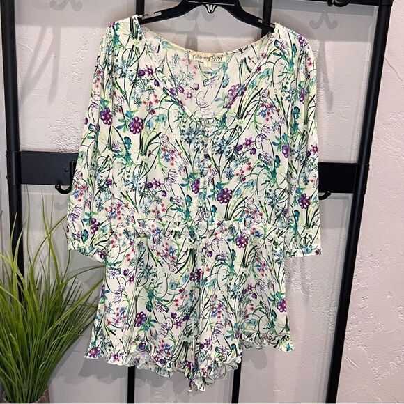 California gypsy floral shorts romper size large - Picture 1 of 15